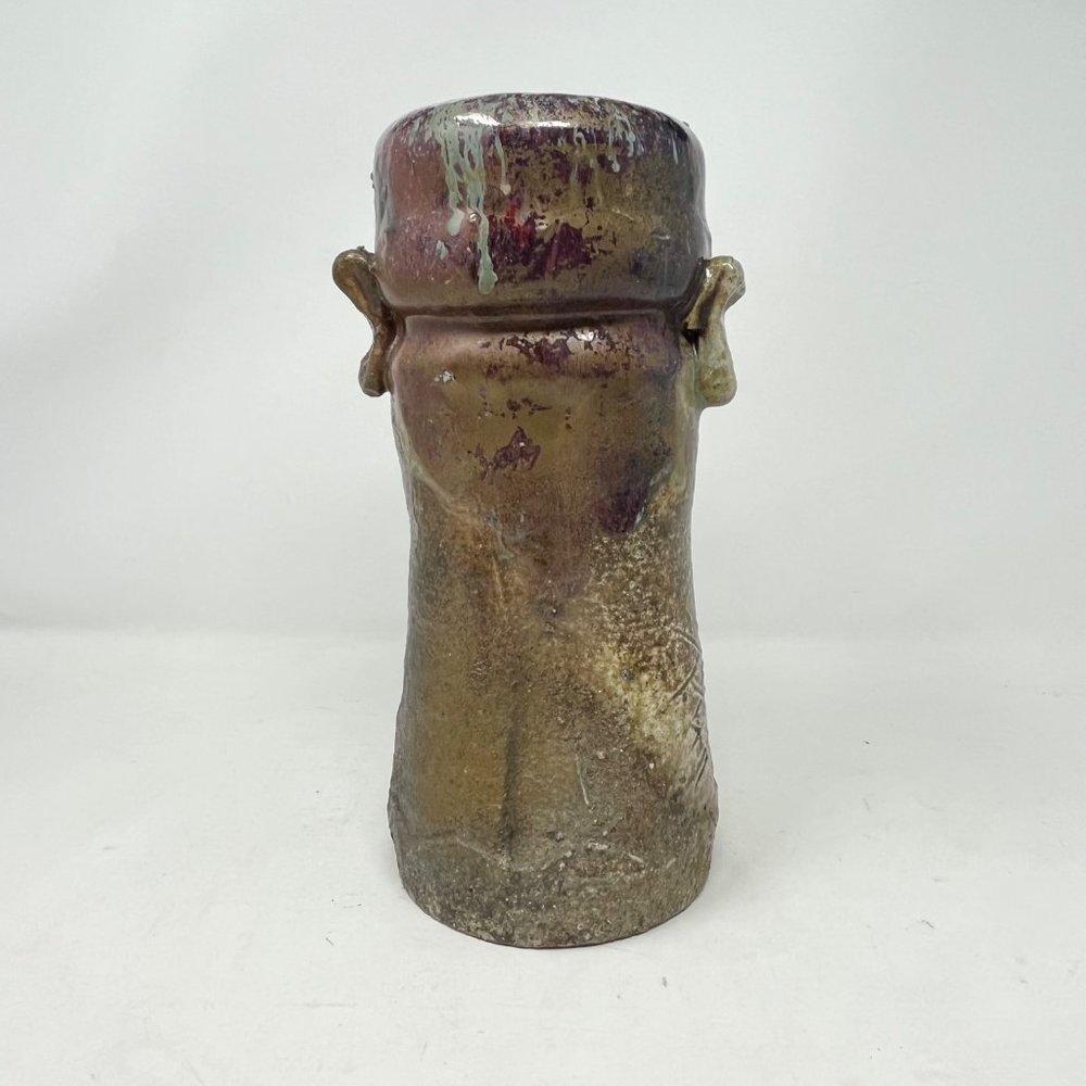 Ironstone Vase Hand Thrown Pottery Double Handle Unmarked 10.25" Tall